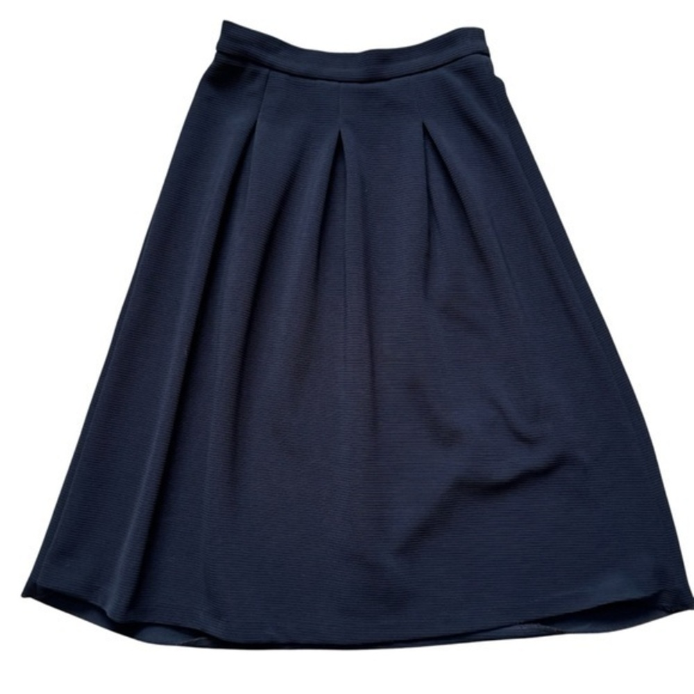 Harlowe& Graham Black Ribbed Circle Full A-Line Pleated Midi Skirt